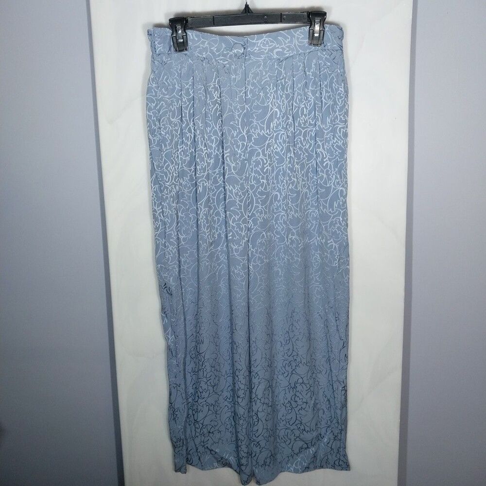 Vintage Lili Butler 100% Silk Pants Womens M Gray Blue Floral Wide Leg High Rise
